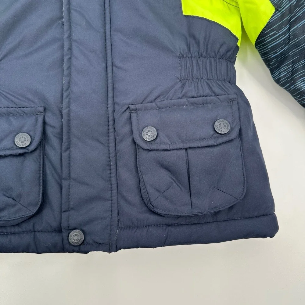 OshKosh B'gosh‎ Navy Blue Neon Yellow Trim Hooded Winter Jacket Kids 24M